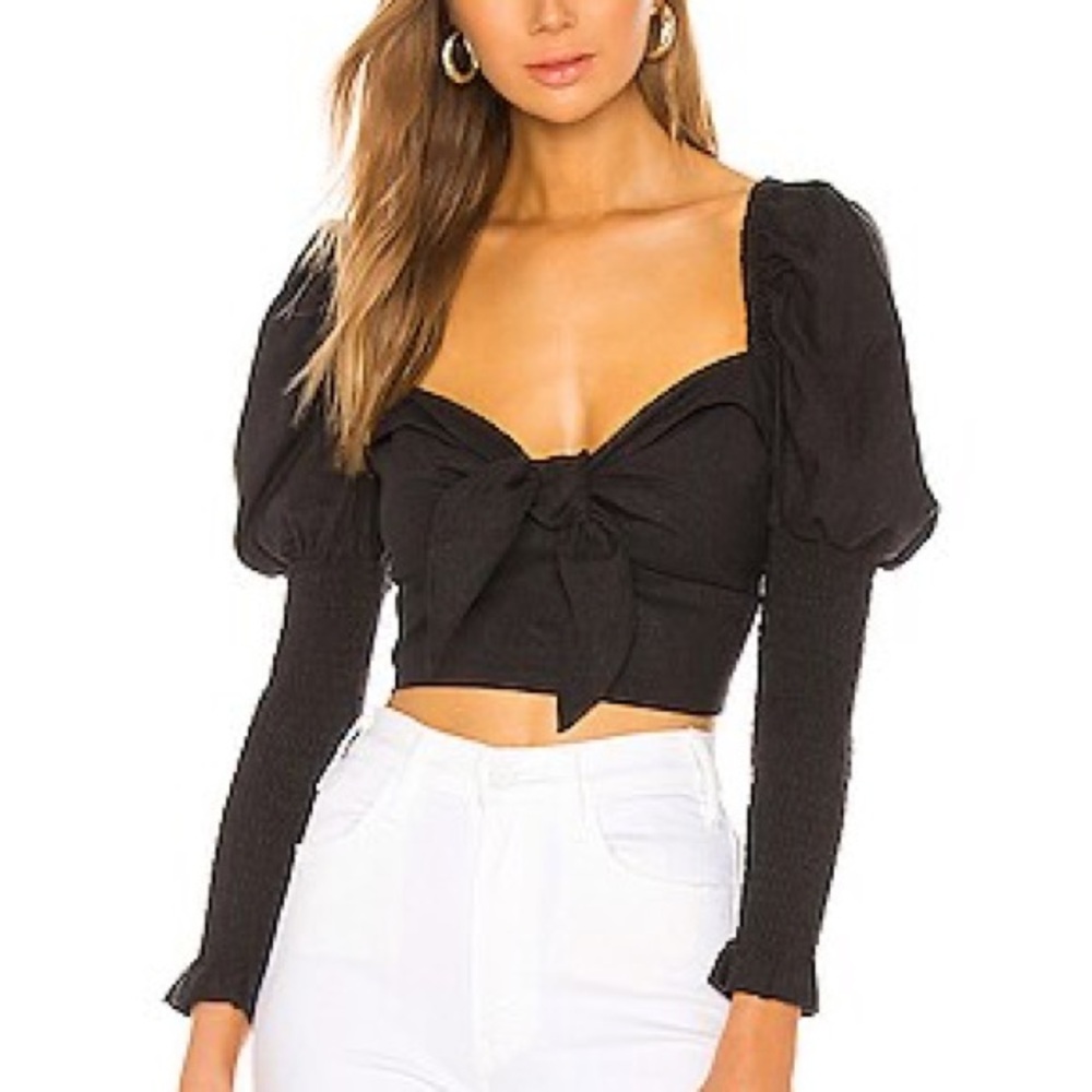 Bardot Tie Front Blouse in Black